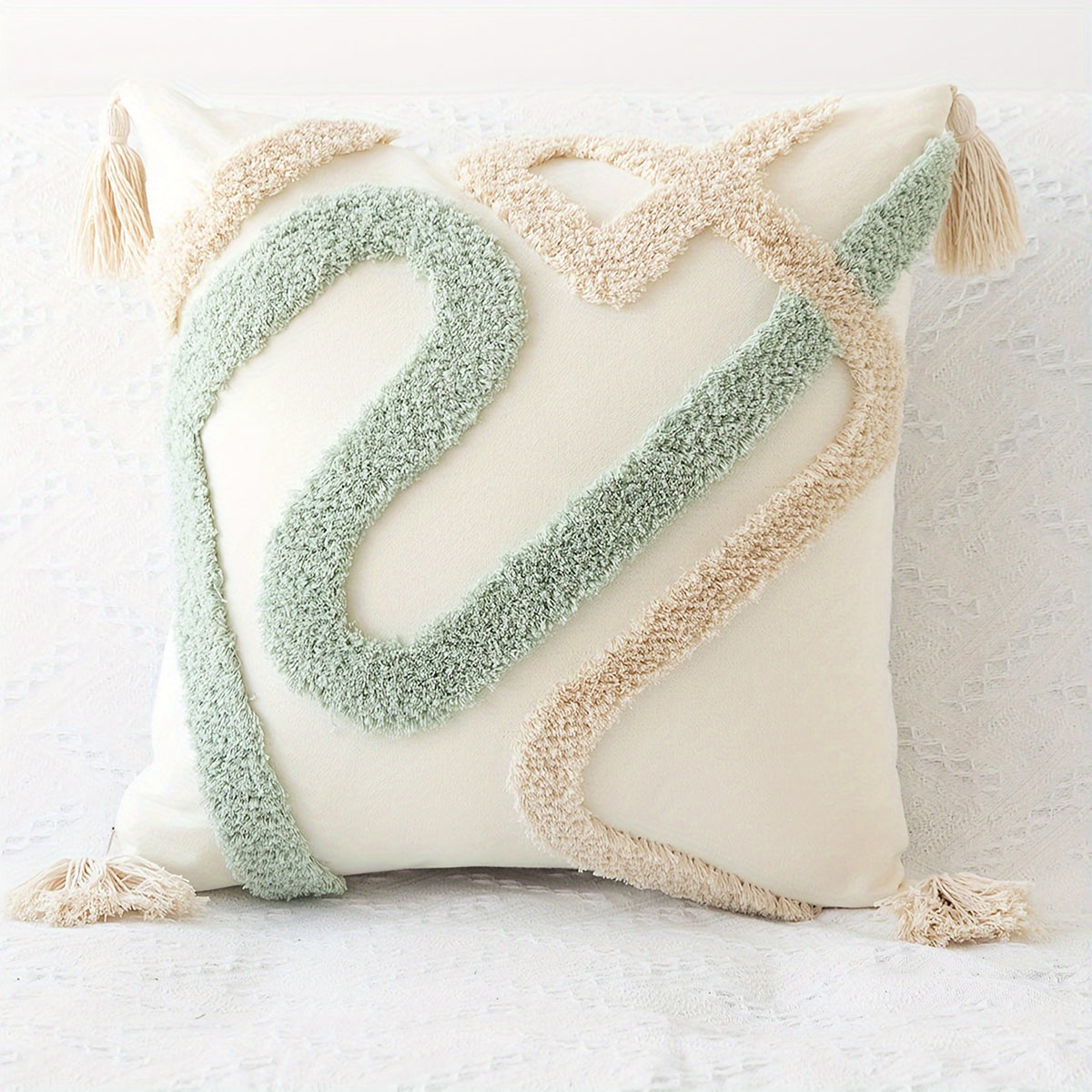 Housse de coussin en polyester à motif géométrique à fermeture éclair — détail de la matière : polyester