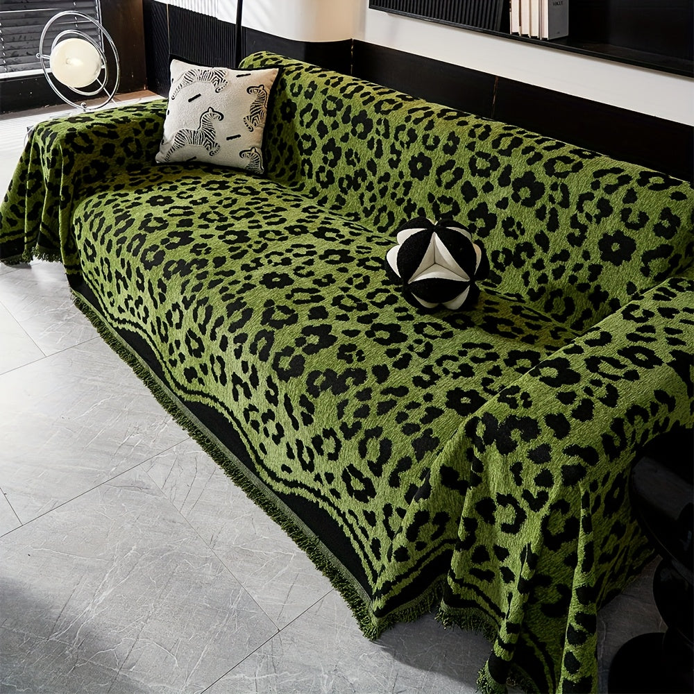 Housse de coussin en chenille jacquard à motif léopard, autre coloris