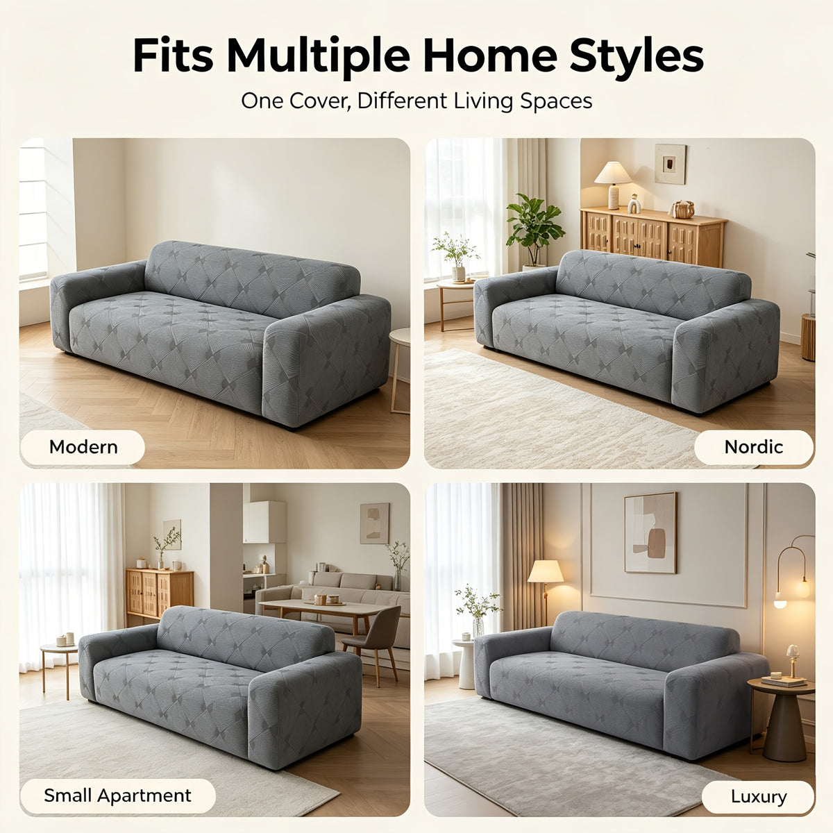 Housse de canapé extensible en polaire jacquard anti-griffes, vue de dos