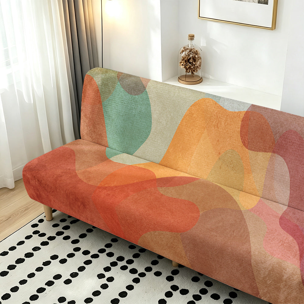 Housse de canapé extensible en velours imprimée à motif géométrique, mise en situation