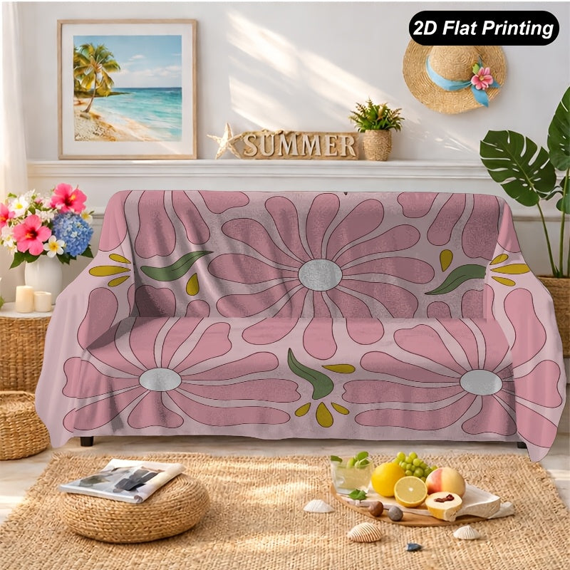 Housse de canapé épaisse en peluche à motif fleuri d'esprit vintage — détail de la matière : peluche