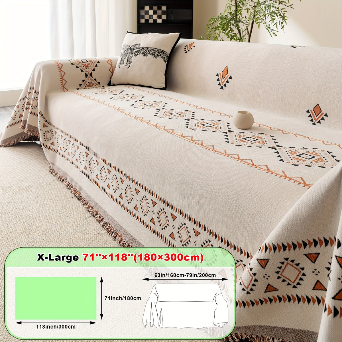 Housse de canapé épaisse en chenille jacquard d'esprit bohème, autre coloris
