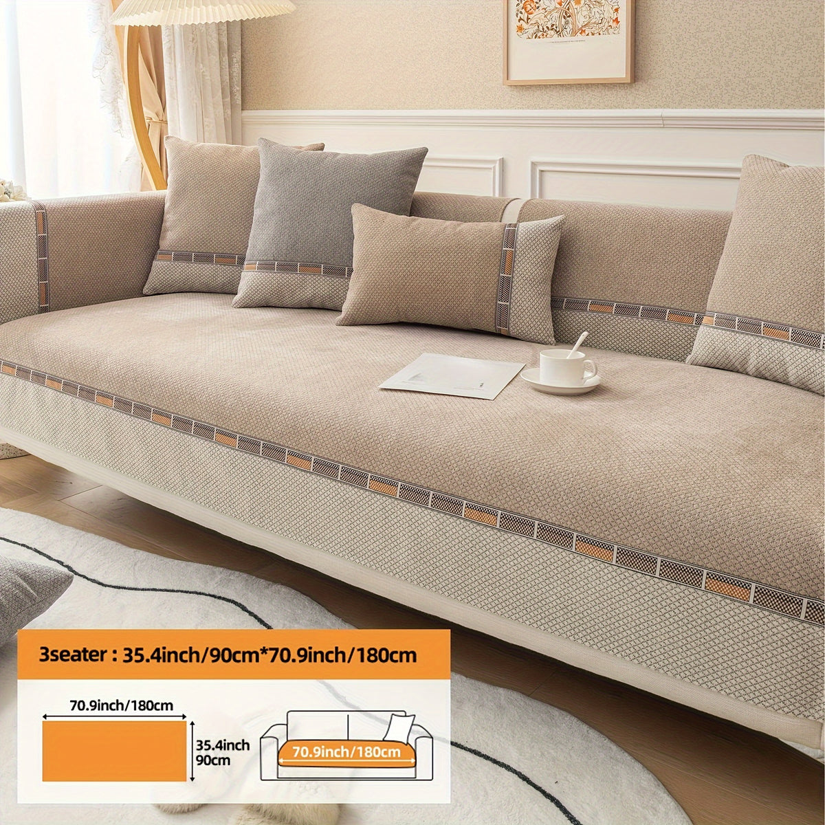 Housse de coussin épaisse en chenille matelassée antidérapante à housses, détail de la finition