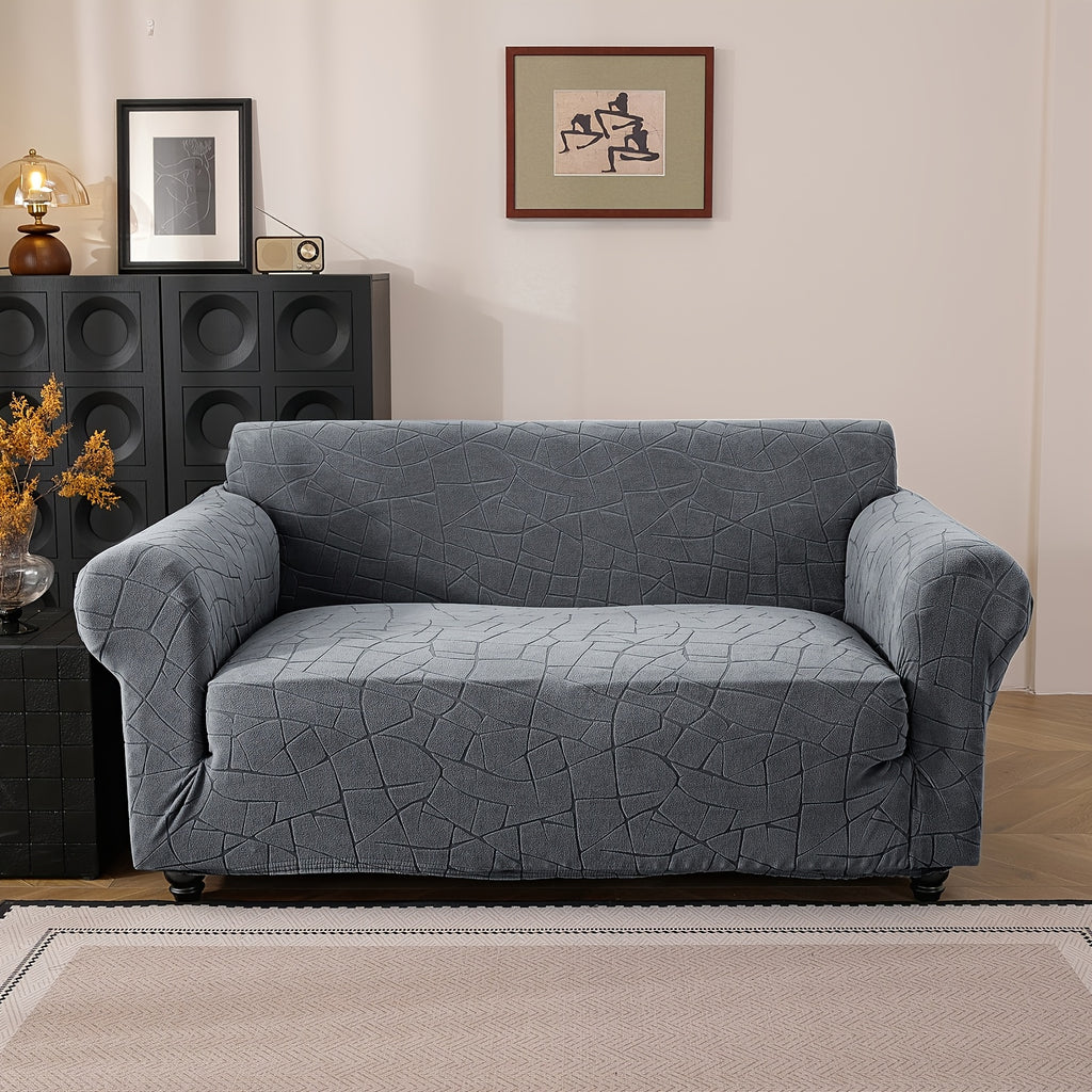 Housse de canapé extensible en polaire jacquard à motif géométrique à housses, compatible fauteuil, canapé deux places, canapé trois places