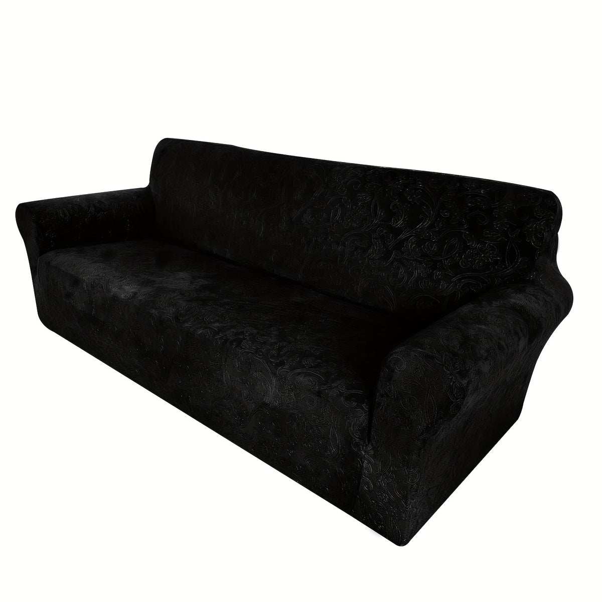Housse de canapé extensible en velours à motif fleuri anti-griffes, détail de la finition