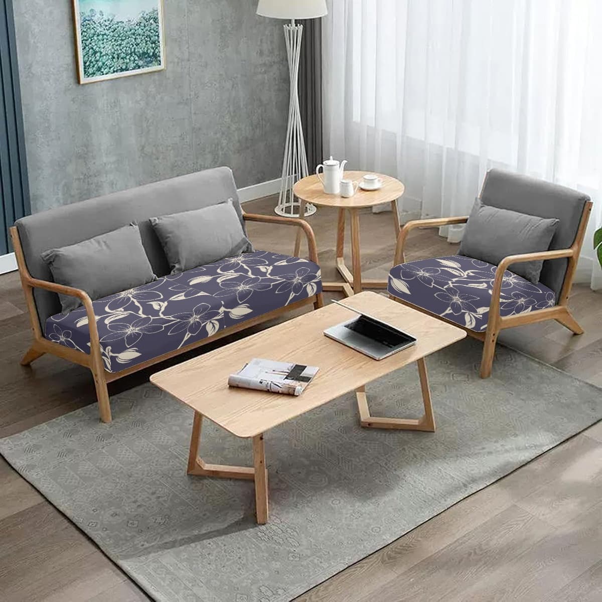 Housse de canapé en fibre de lait imprimée à motif fleuri, tissu de 140 à 160 g/m² Image