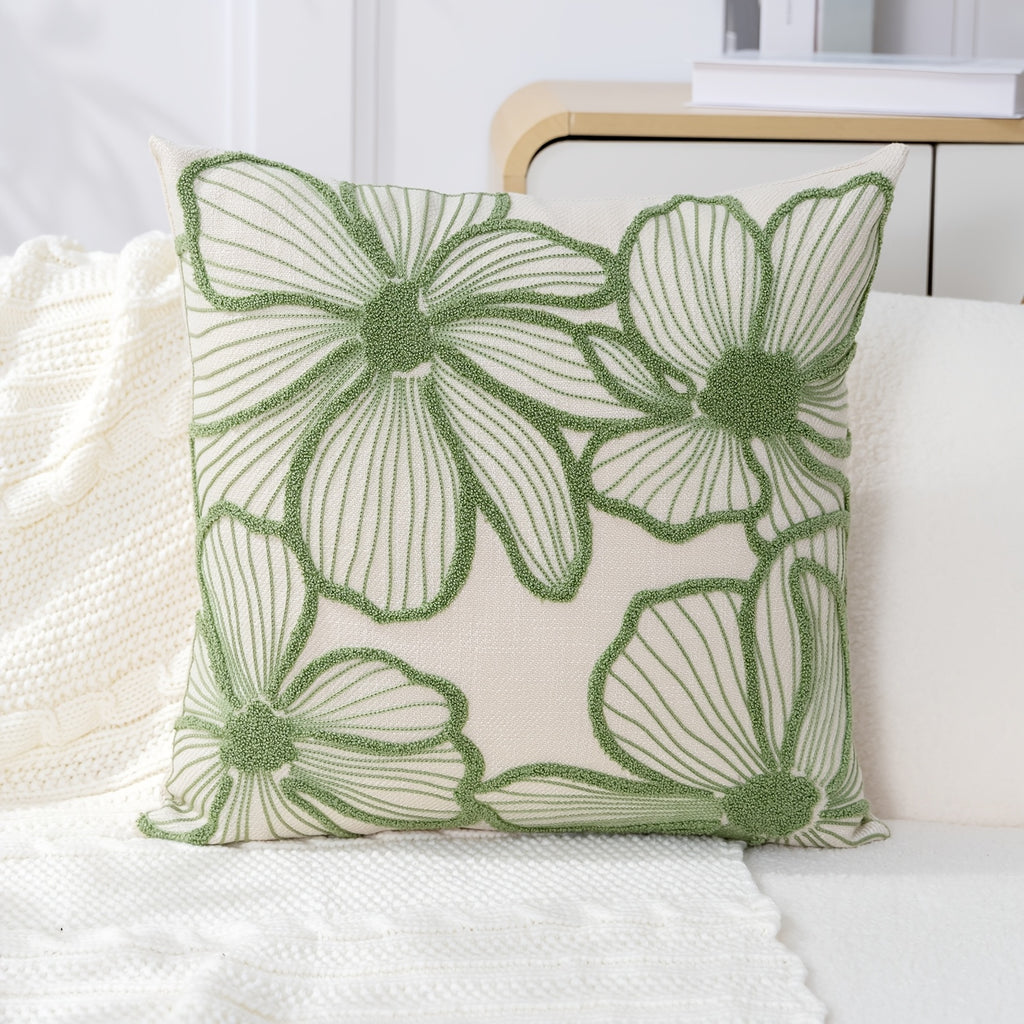 Housse de coussin en polyester à motif fleuri à fermeture éclair, vue d'ensemble