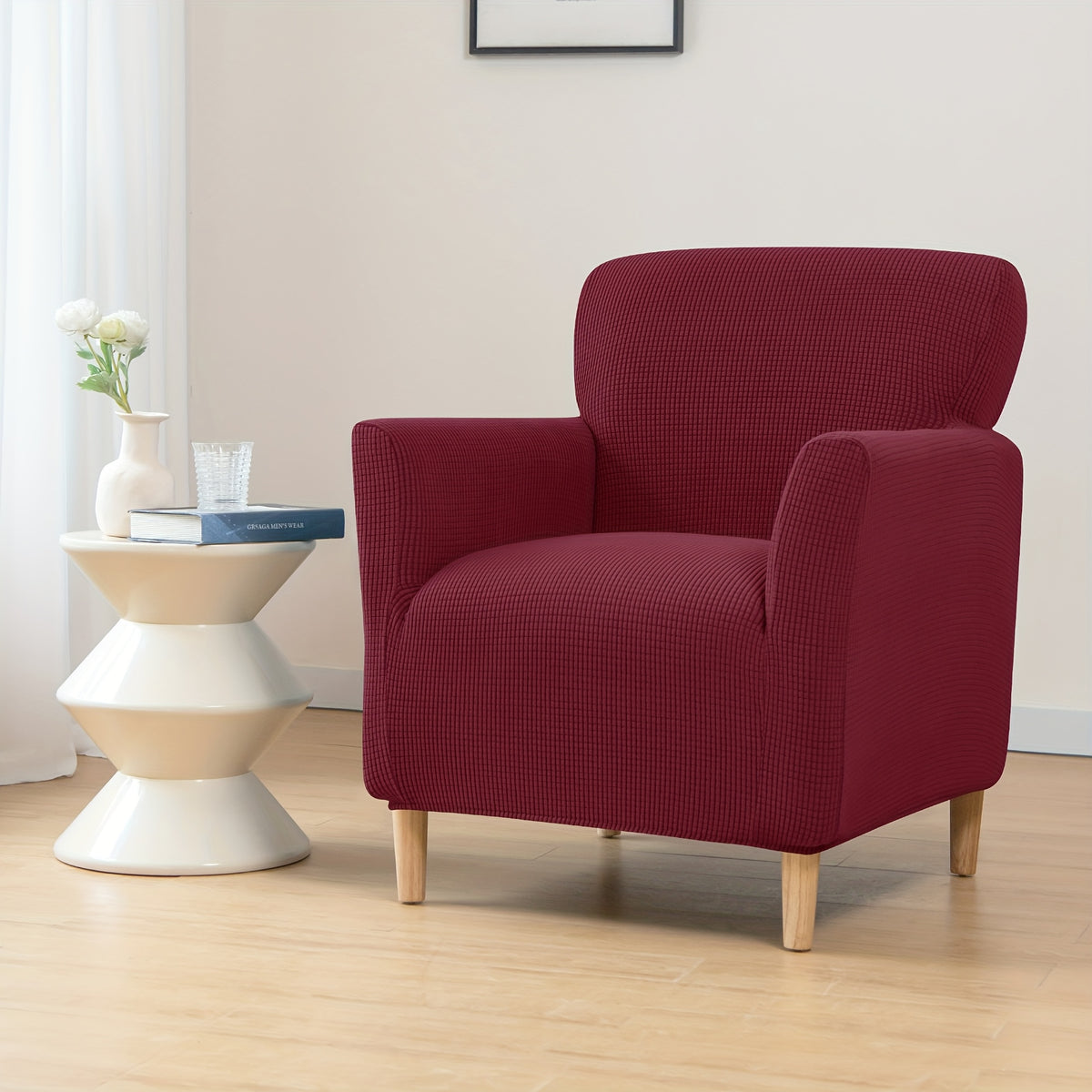 Housse de canapé extensible en velours côtelé pour fauteuil, gros plan sur le tissu