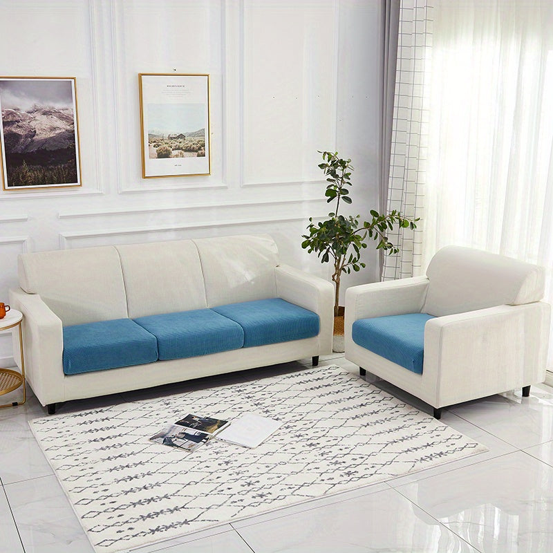 Housse de coussin extensible en polaire matelassée, mise en situation