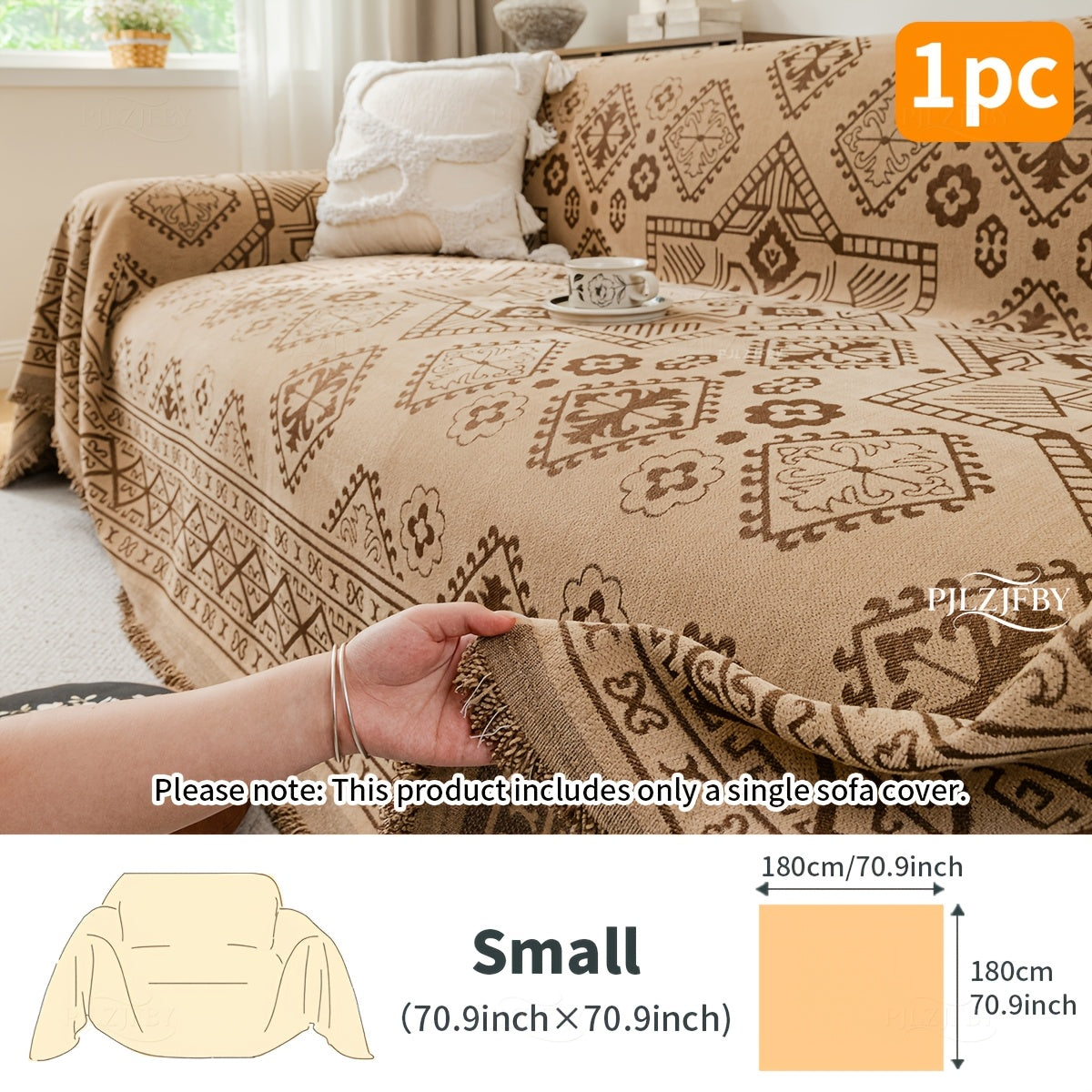 Housse de canapé en chenille en fils teints à motif bohème, gros plan sur le tissu