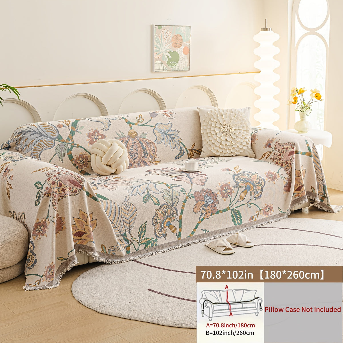 Housse de canapé en chenille jacquard à motif fleuri antidérapante, vue d'ensemble