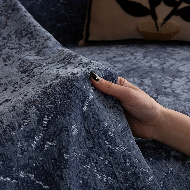 Housse de canapé en chenille jacquard à maille gaufrée, détail de la finition