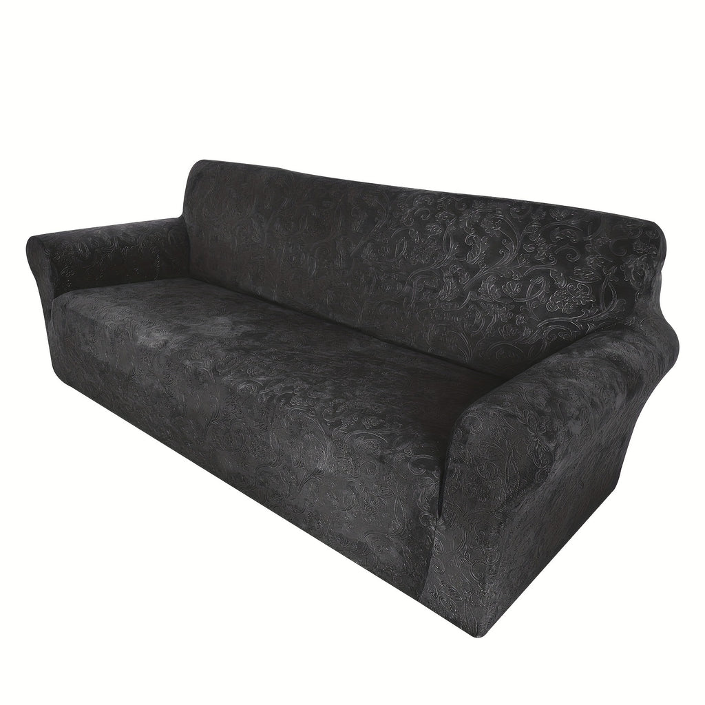Housse de canapé extensible en velours à motif fleuri anti-griffes, visuel produit