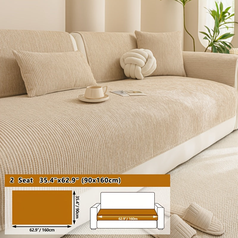 Housse de coussin en chenille en fils teints, compatible fauteuil, canapé deux places, canapé trois places