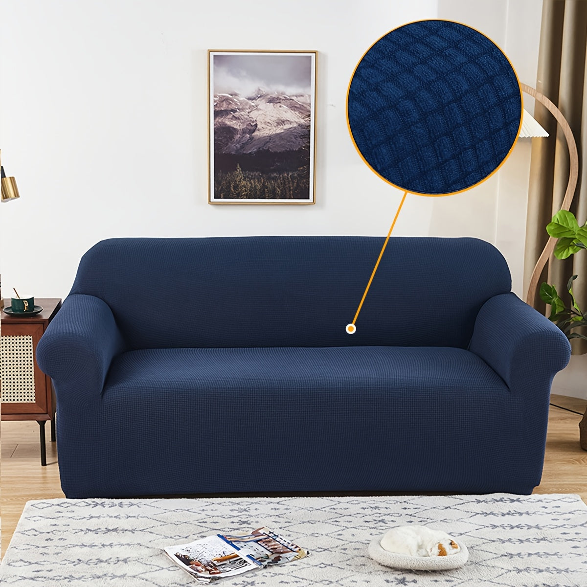 Housse de canapé épaisse extensible en polaire jacquard, mise en situation
