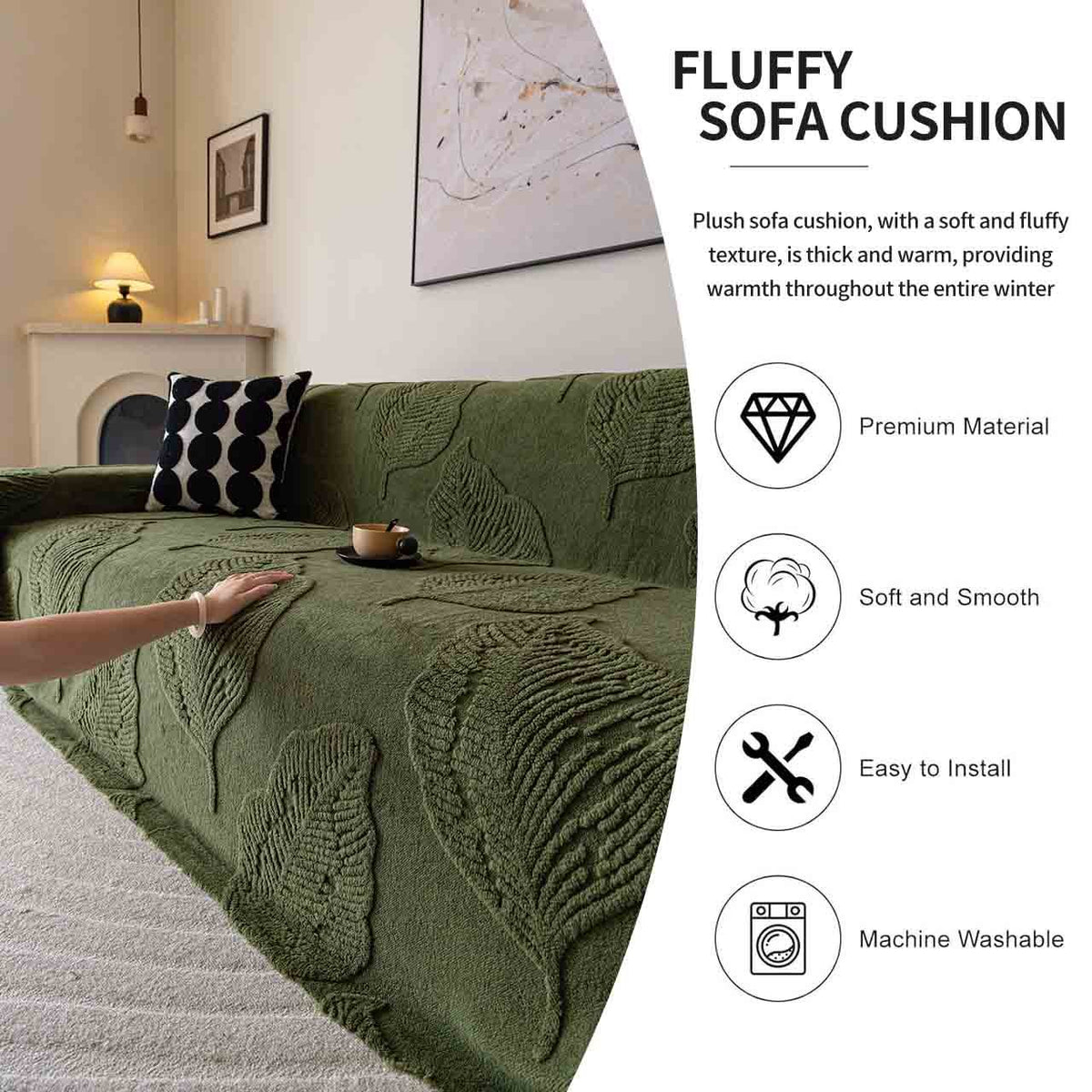Housse de canapé en velours jacquard à motif feuillage, mise en situation