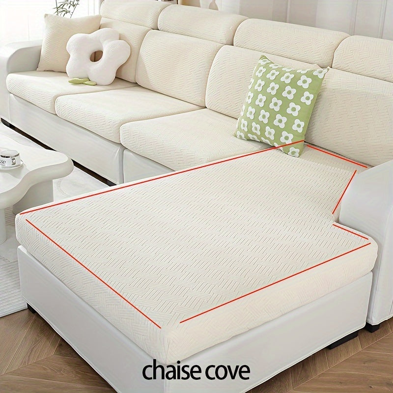 Housse de canapé épaisse extensible en polaire jacquard anti-griffes, vue d'ensemble