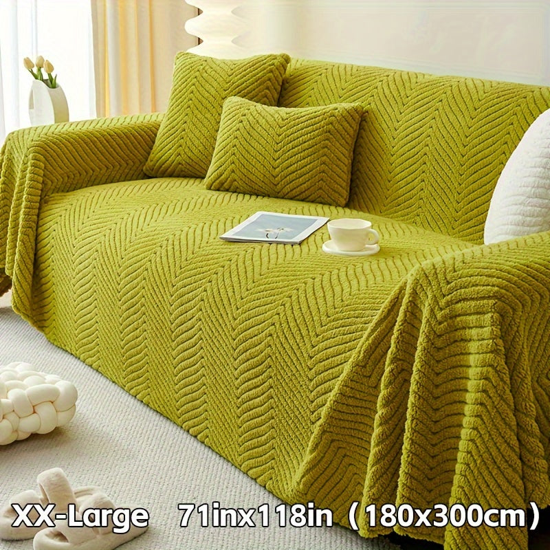 Housse de canapé en velours peluche, détail de l'ourlet