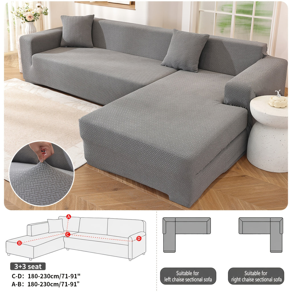 Housse de canapé épaisse extensible en polaire jacquard d'esprit vintage, mise en situation