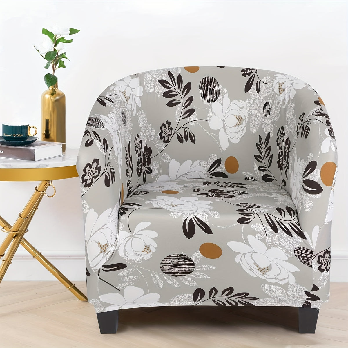 Housse de fauteuil extensible en fibre de lait d'esprit vintage, détail de la finition