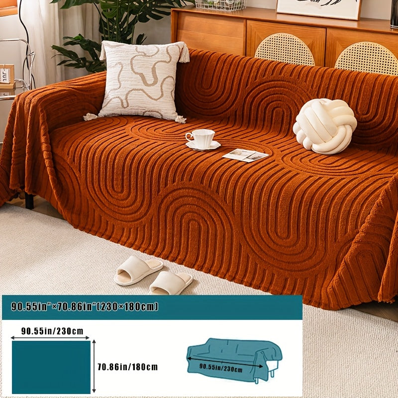 Housse de canapé épaisse en velours jacquard d'esprit vintage, gros plan sur le tissu