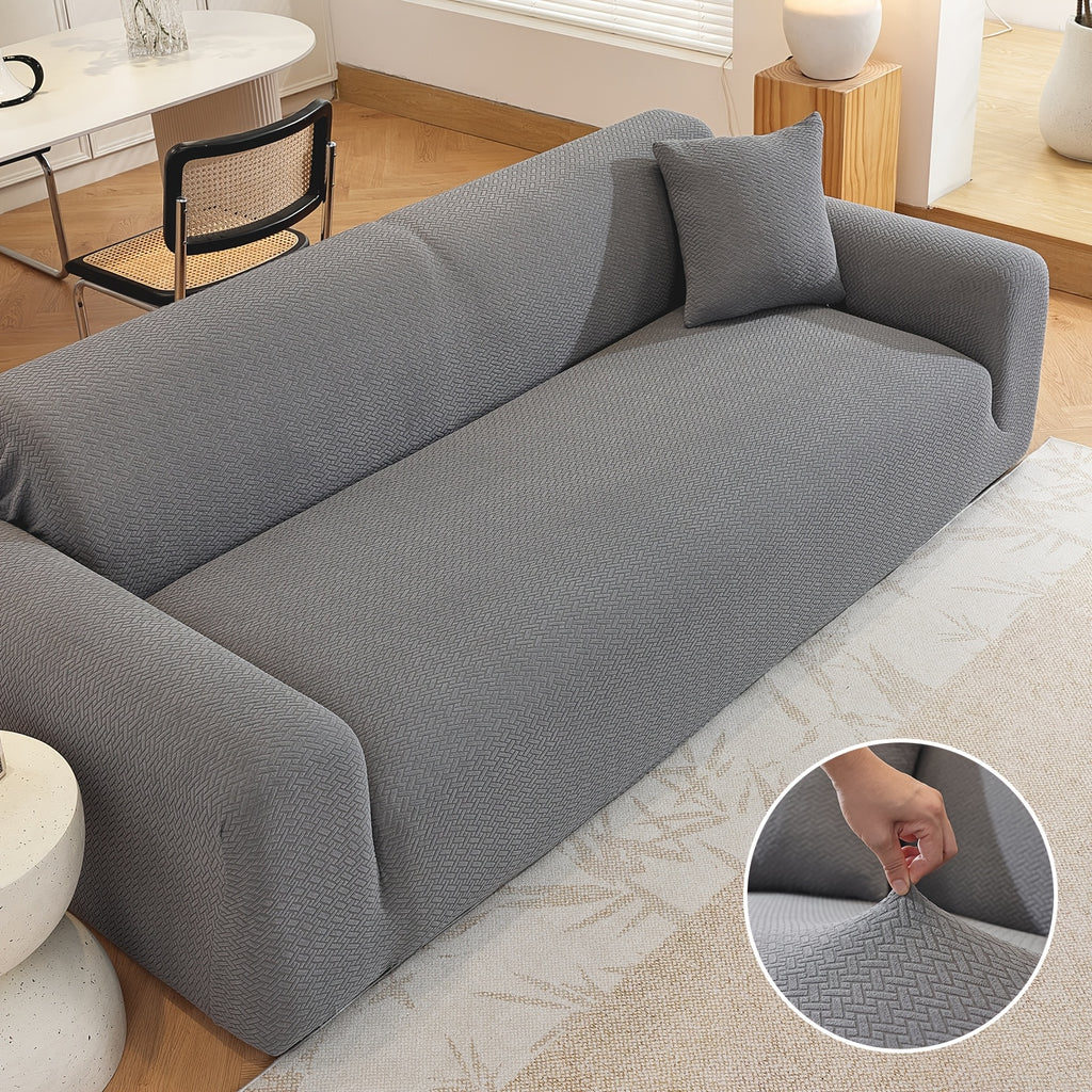 Housse de canapé épaisse extensible en polaire jacquard, vue d'ensemble