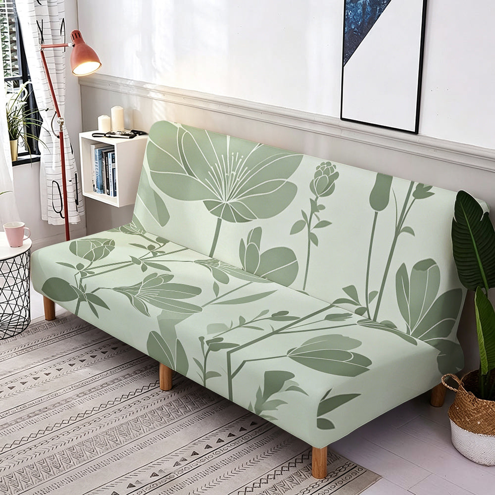 Housse de canapé extensible en velours imprimée à motif fleuri sans accoudoirs