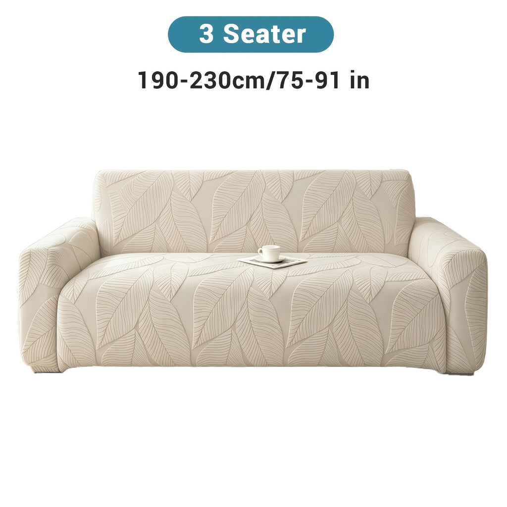 Housse de canapé extensible en polaire jacquard à motif feuillage, vue d'ensemble