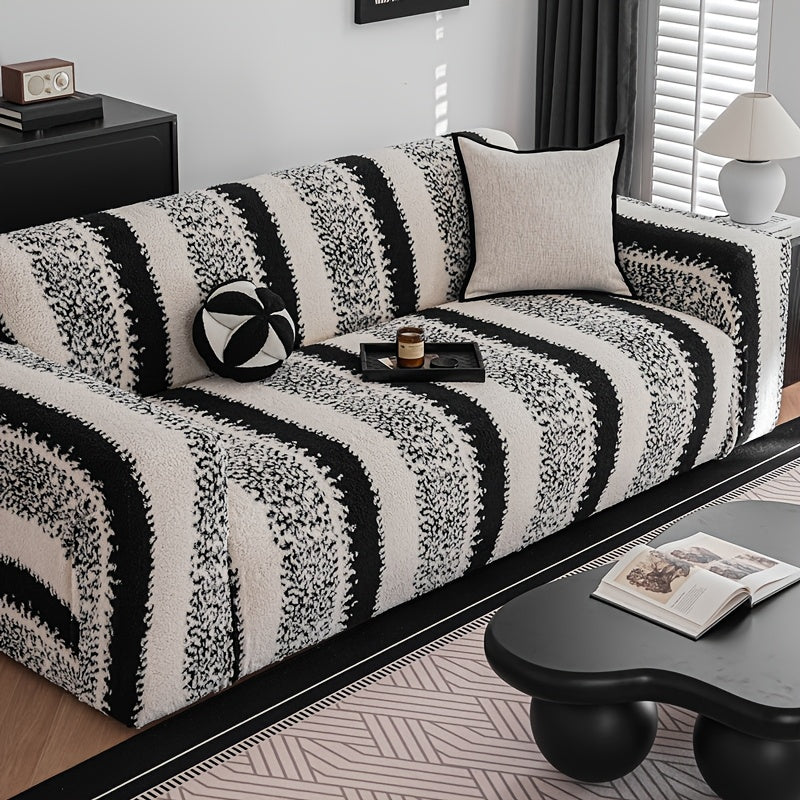 Housse de canapé en velours jacquard à motif zébré antidérapante, gros plan sur le tissu