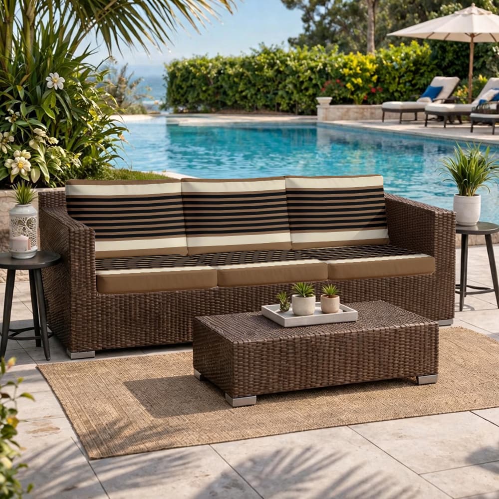 Housse de canapé en fibre de lait à rayures, détail de la finition