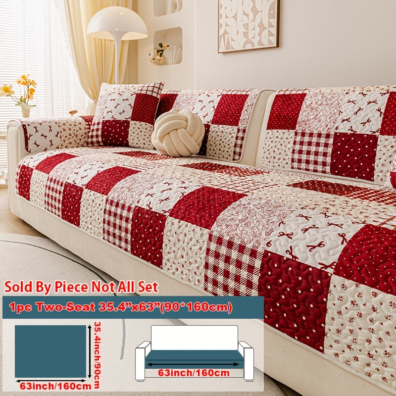 Housse de canapé en peluche matelassée à motif fleuri antidérapante, vue de dos