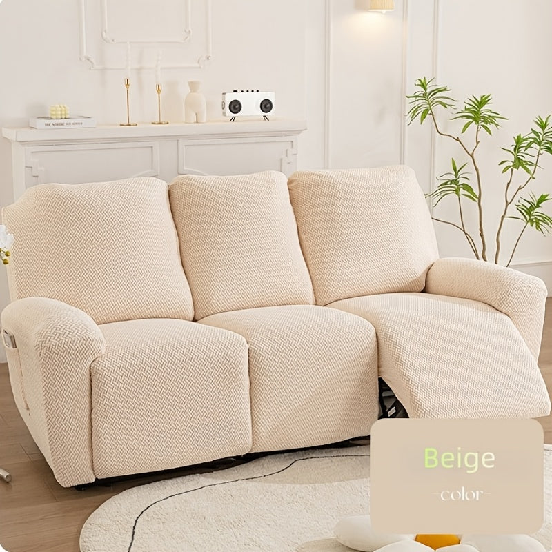 Housse de canapé extensible en polaire jacquard à motif géométrique — détail de la matière : polaire