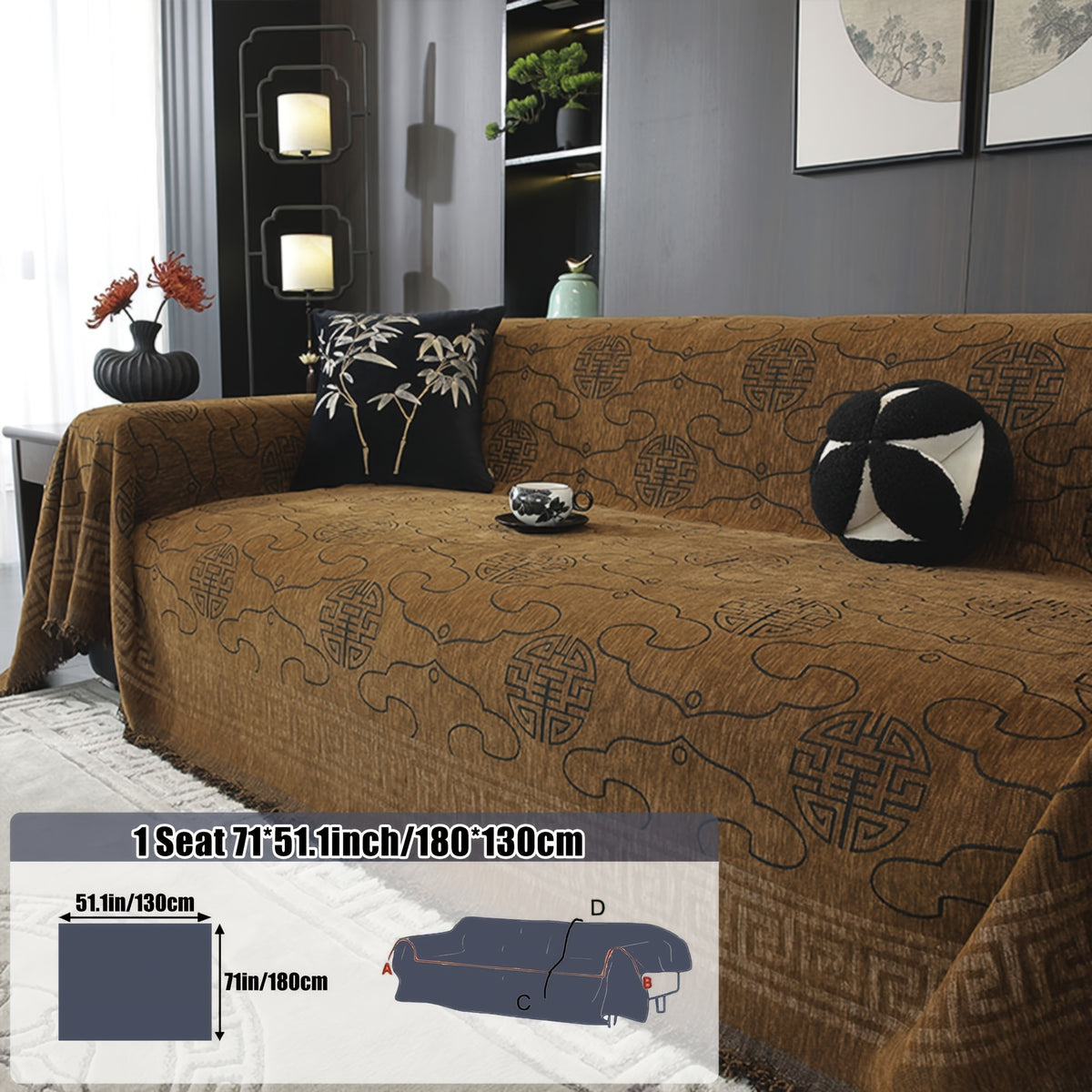 Housse de canapé épaisse en chenille jacquard, détail de la finition