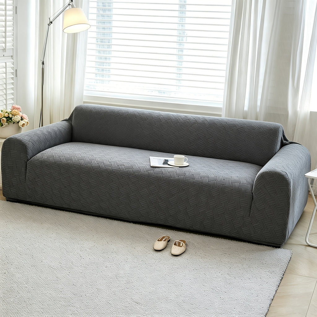 Housse de canapé extensible en polaire jacquard à rayures
