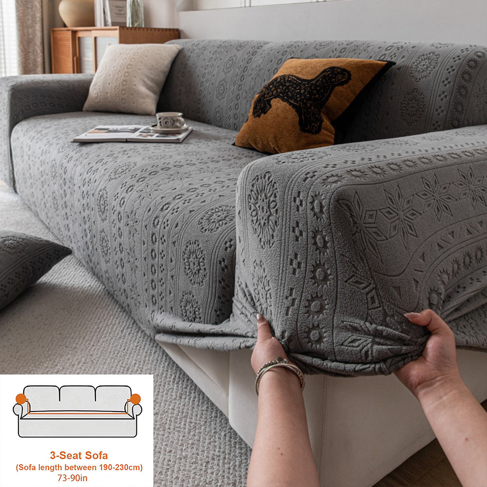 Housse de canapé en polaire jacquard à motif bohème, housse posée
