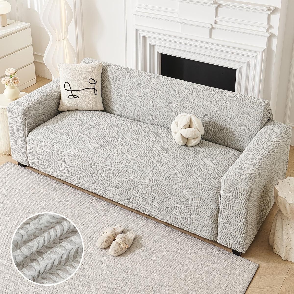 Housse de canapé extensible en polaire jacquard à motif feuillage, compatible fauteuil, canapé deux places, canapé trois places