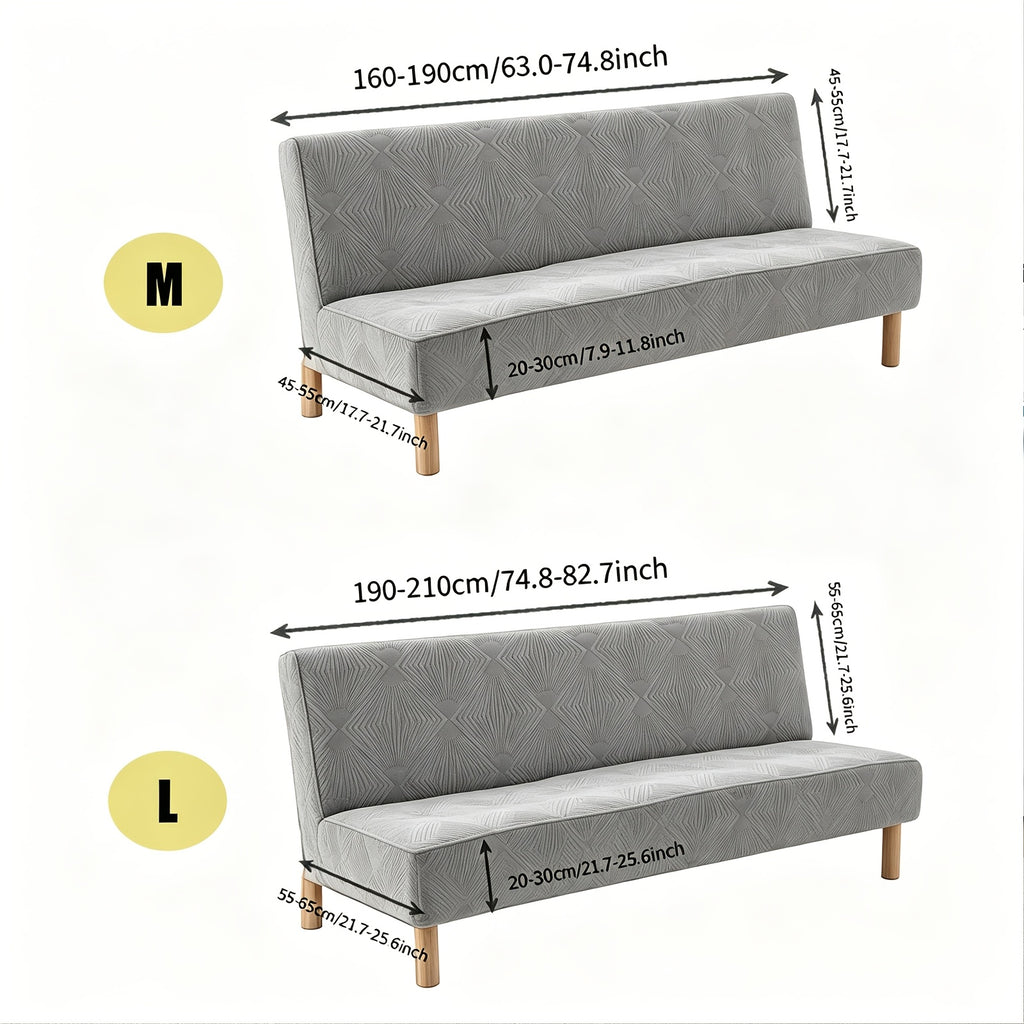 Housse de canapé extensible en polaire jacquard à rayures sans accoudoirs, détail de l'ourlet