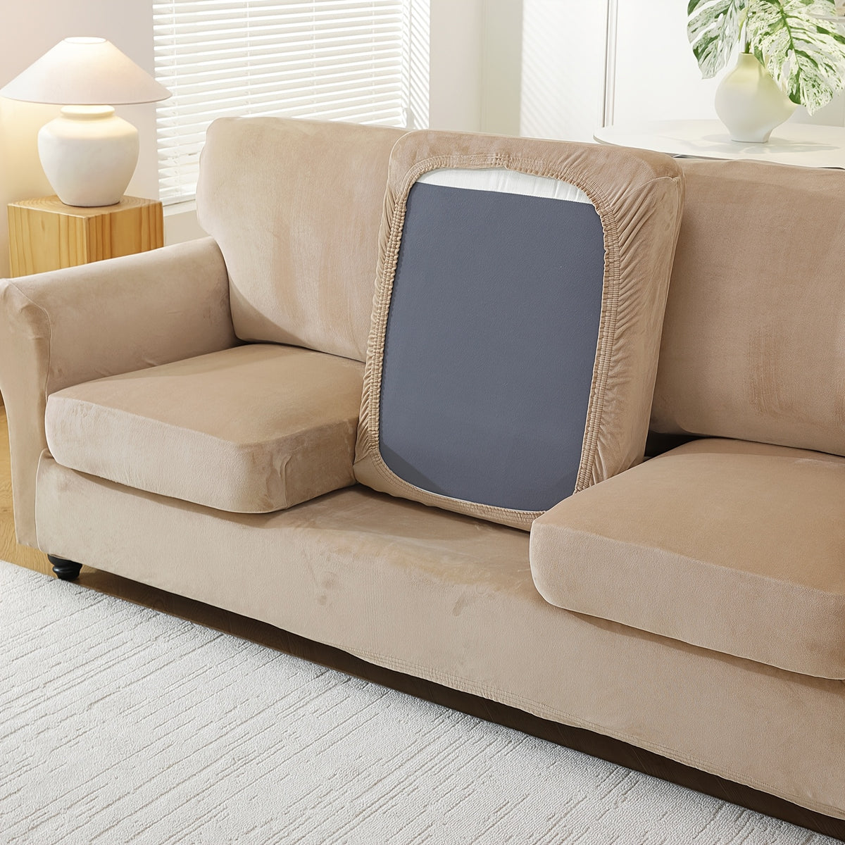 Housse de canapé épaisse extensible en velours à housses séparées, tissu de 200 à 250 g/m²