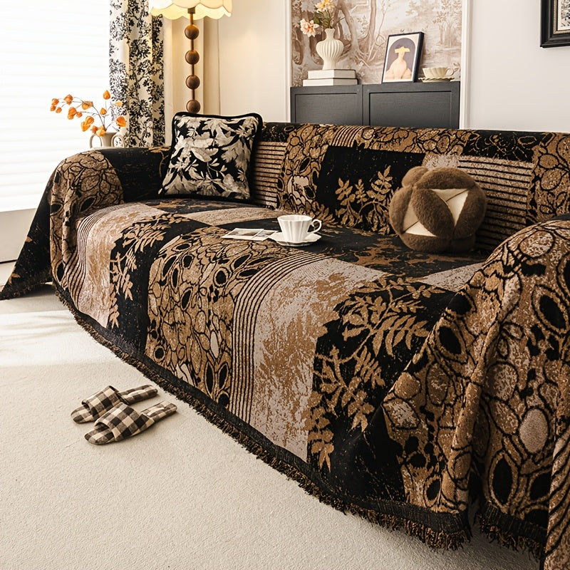 Housse de canapé épaisse en chenille jacquard d'esprit bohème, autre coloris