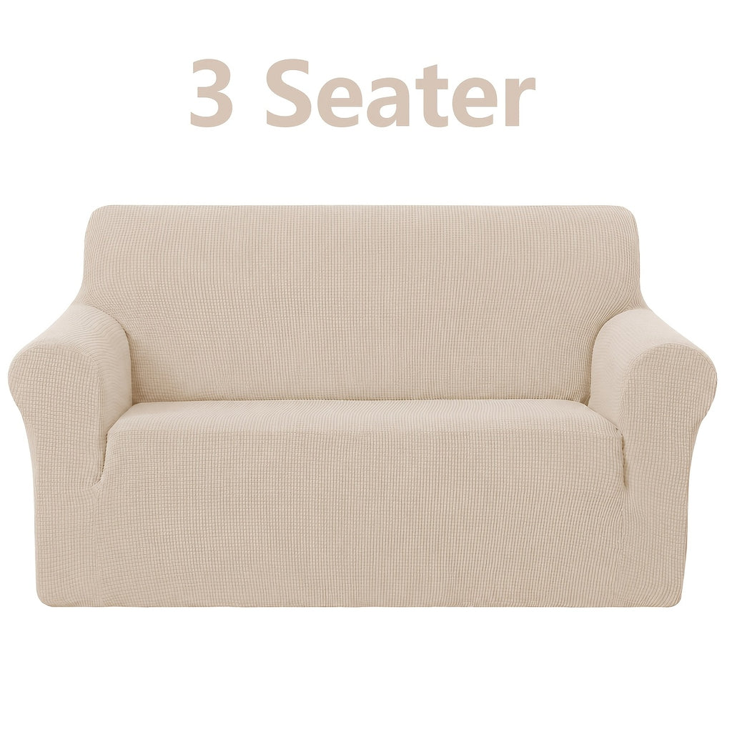 Housse de canapé extensible en polyester à carreaux, mise en situation