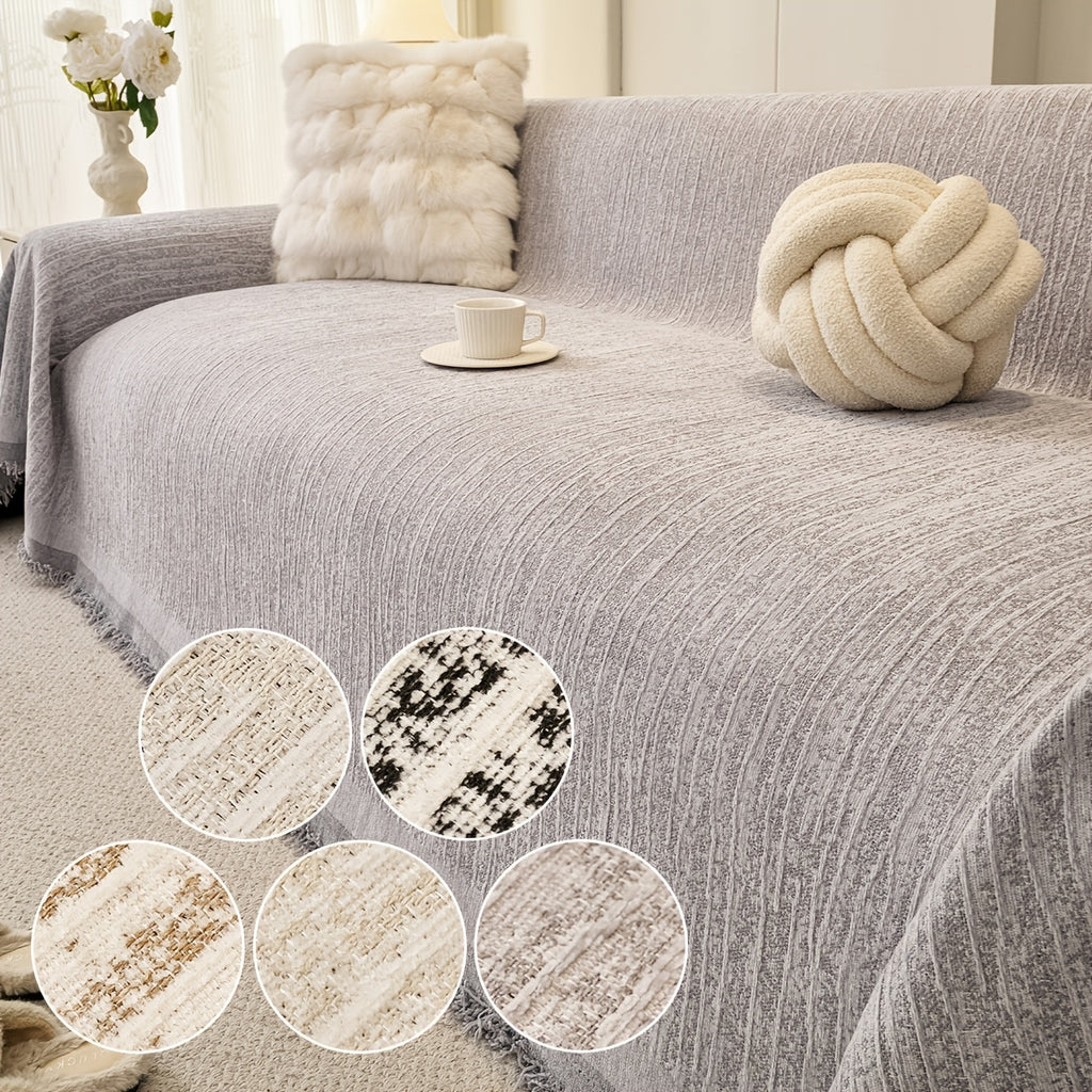 Housse de canapé épaisse en chenille jacquard à volants, gros plan sur le tissu