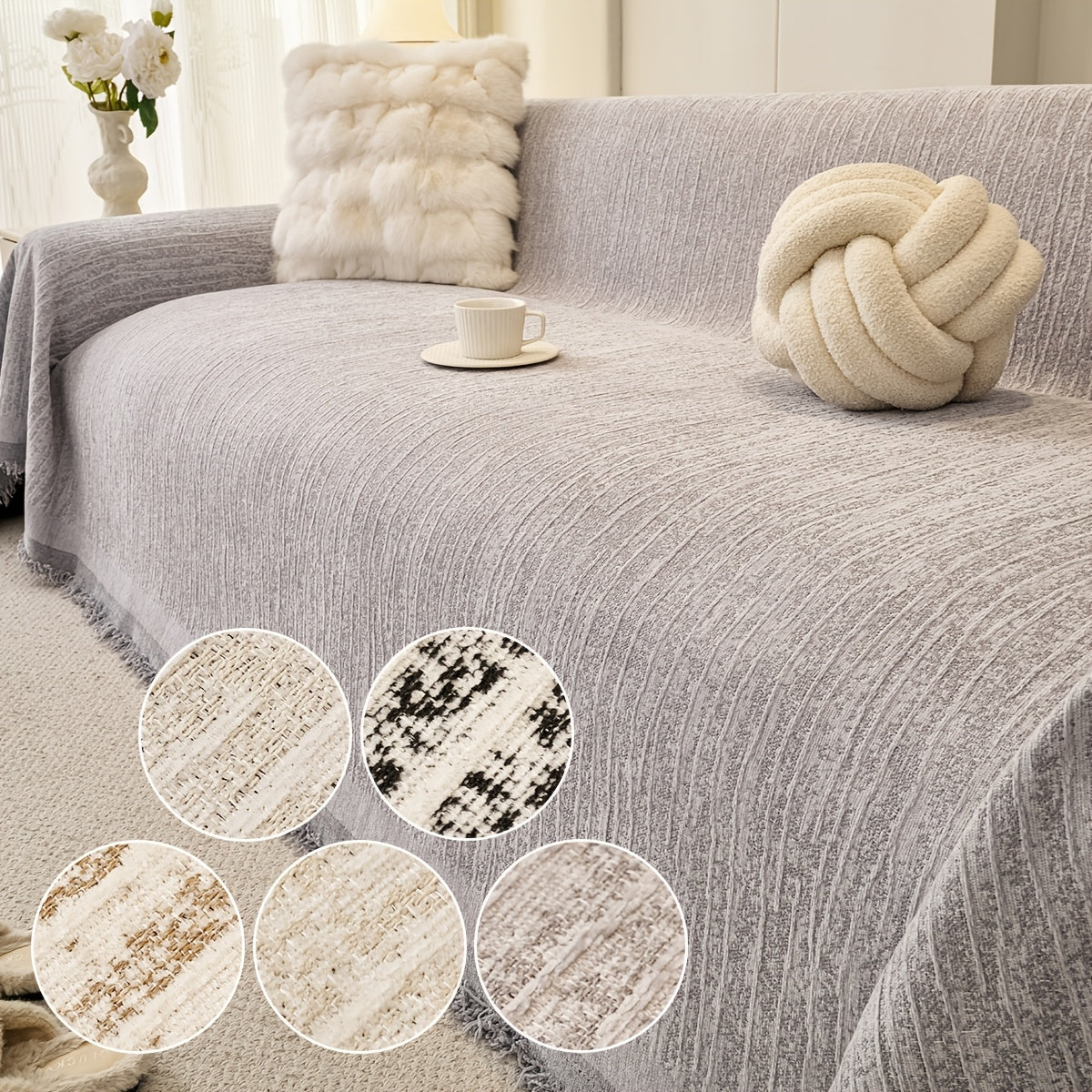 Housse de canapé épaisse en chenille jacquard à volants, gros plan sur le tissu