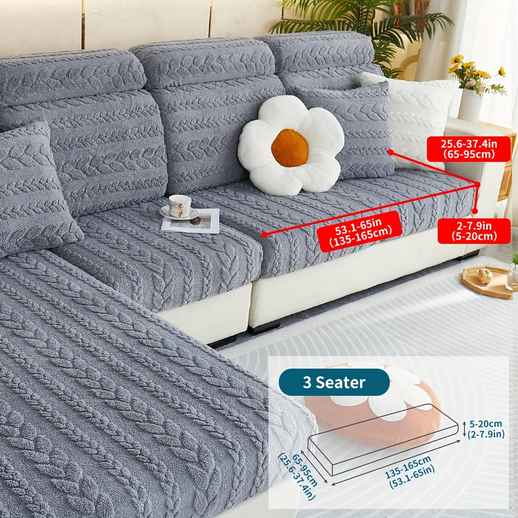 Housse de canapé épaisse extensible en velours jacquard antidérapante, gros plan sur le tissu