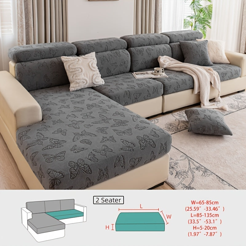 Housse de canapé extensible en polaire jacquard à rayures d'esprit bohème, détail de la finition