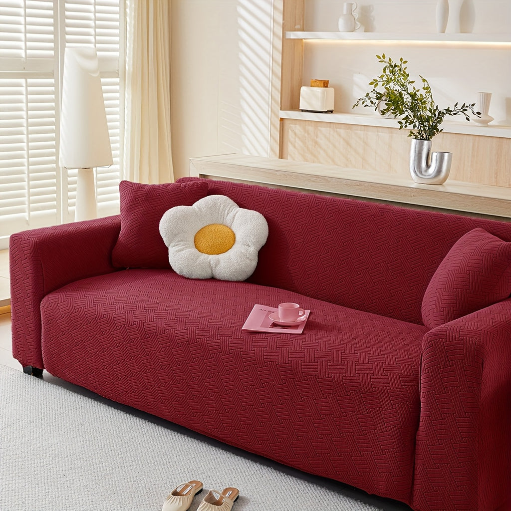 Housse de canapé extensible en polaire jacquard, vue de dos