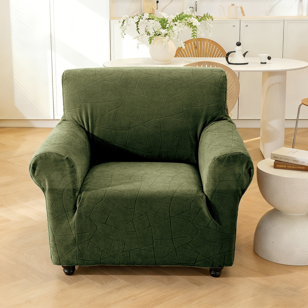 Housse de canapé extensible en polaire jacquard à motif géométrique à housses, vue d'ensemble