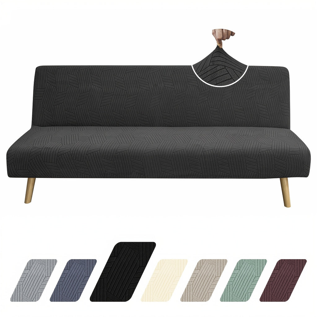 Housse de canapé extensible en jacquard sans accoudoirs, gros plan sur le tissu
