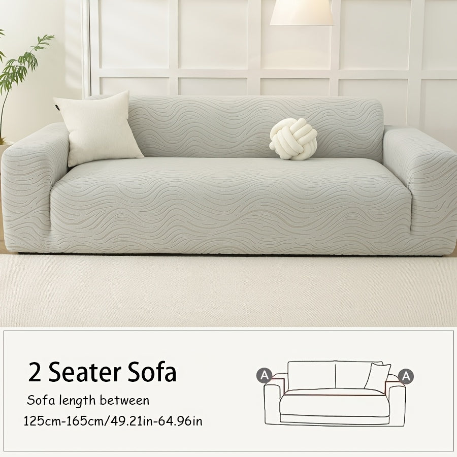 Housse de canapé extensible en polaire à motif vagues, détail de l'ourlet