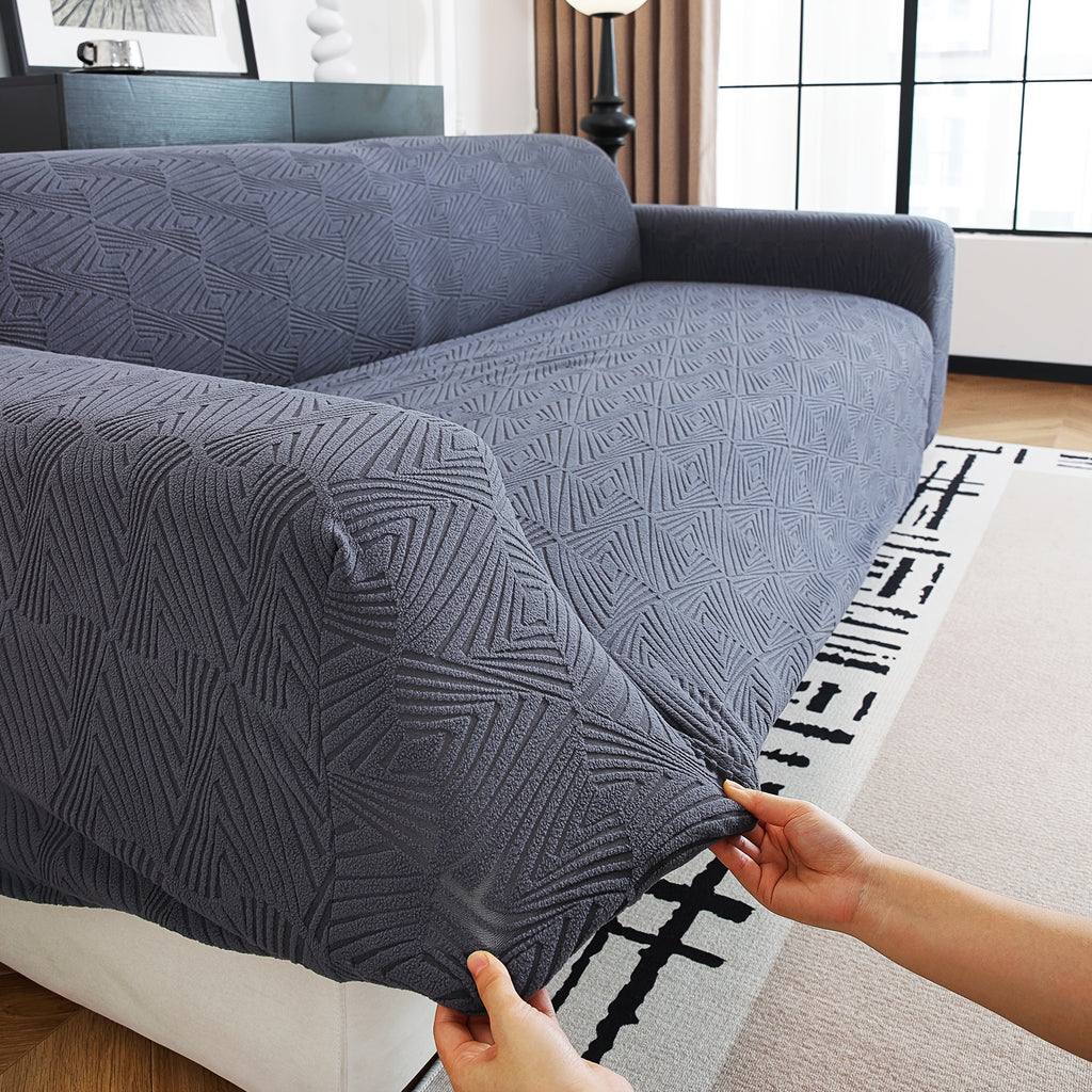 Housse de canapé extensible en polaire jacquard à rayures antidérapante, compatible fauteuil, canapé deux places, canapé trois places