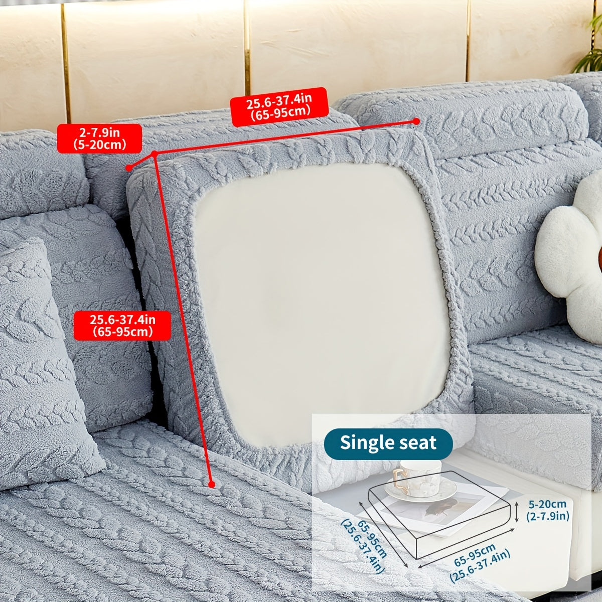 Housse de canapé épaisse extensible en velours jacquard antidérapante, vue de dos